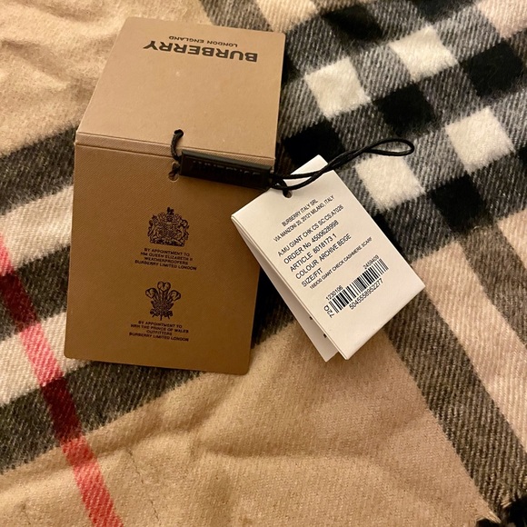 Burberry Beige Giant Check Cashmere Scarf - Picture 5 of 6